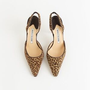 SOLD— Manolo Blahnik Cheetah Pony Hair Slingback Heels